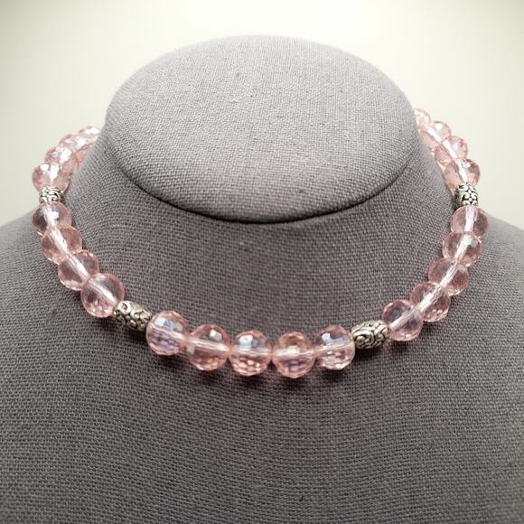 Vintage Pink Crystal Beaded Memory Wire Bracelet or Choker Necklace – 15 Inch - Picture 4 of 9
